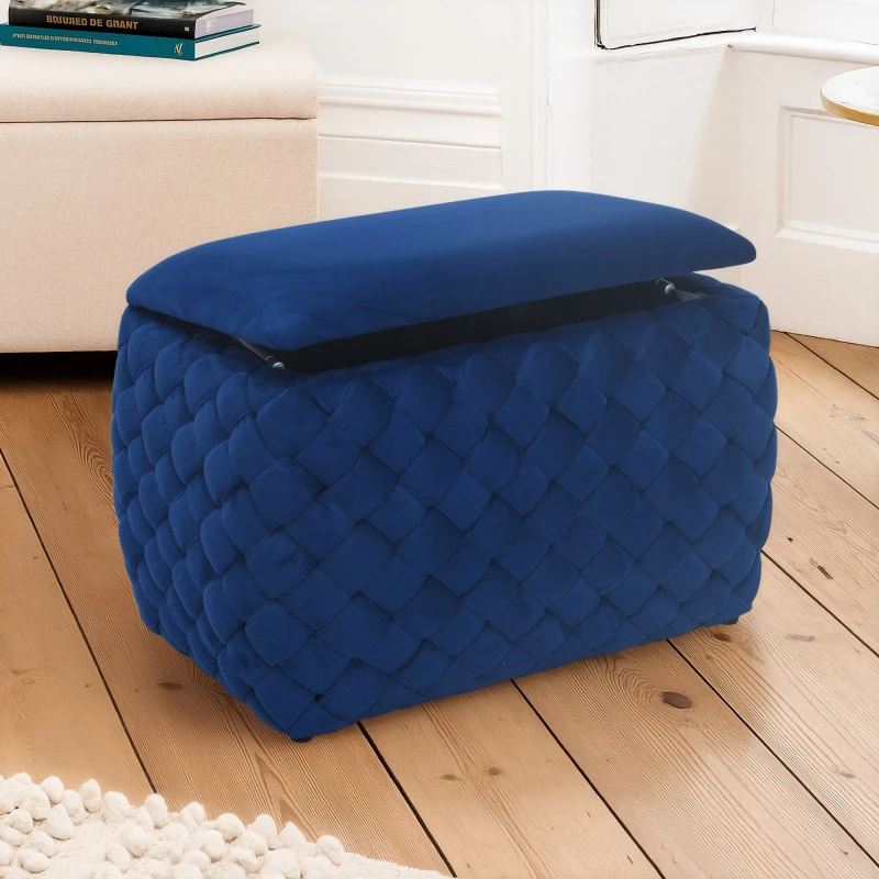 Image of Artemis Home Plumeo Velvet Storage Ottoman in Dark Blue Dark Blue Unisex