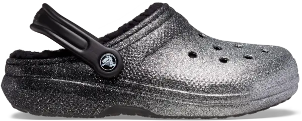 Image of Crocs Unisex Classic Glitter Lined Clogs Black / Silver W9/M8