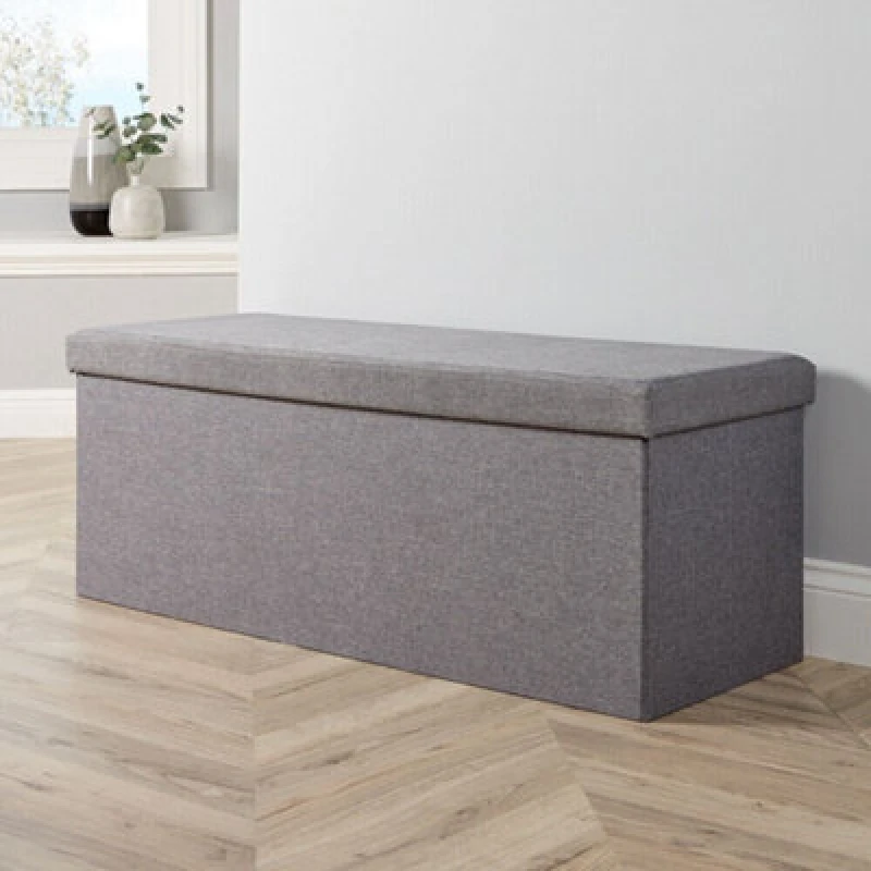 Image of Home Source Sofia Extra Large Rectangular Storage Ottoman Grey