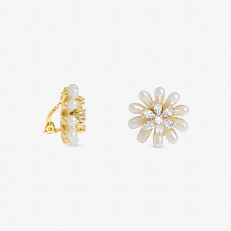 Image of Jon Richard Womens Gold Plated Pearl & Crystal Flower Clip Earrings Gold Female One Size