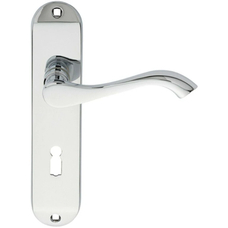 Image of Loops PAIR Curved Handle on Chamfered Lock Backplate 180 x 40mm Polished Chrome Multi