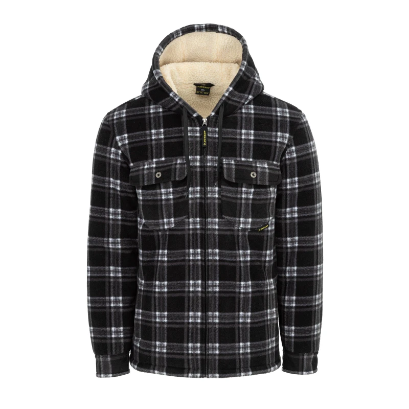 Image of Dunlop Full Zip Checked Hoodie Mens Black male S