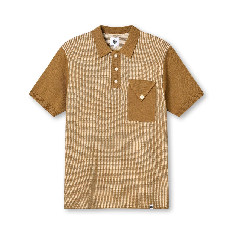 Image of Pretty Green Mens Roxy Knitted Short-Sleeve Polo Shirt Brown male Small