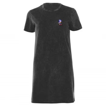 Image of Sega Sonic Pixel Womens T-Shirt Dress - Black Acid Wash - M - Black Acid Wash