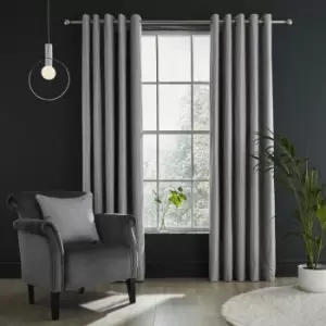 Image of Catherine Lansfield Linear Geo Jacquard Lined Eyelet Curtains, Silver, 66 x 54 Inch