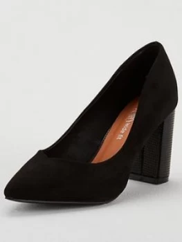 Image of Wallis Wide Fit Block Heel Court Shoe - Black, Size 7, Women