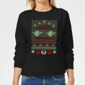 Image of Star Wars Merry Christmas I Wish You Knit Womens Christmas Sweatshirt - Black - S