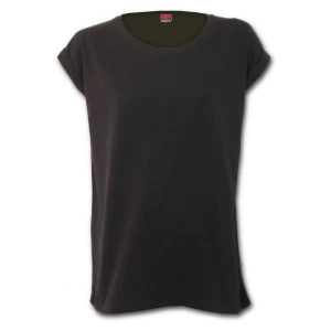 Image of Urban Fashion Turnup Sleeve Loosefit Tee Womens Large Short Sleeve Top - Black