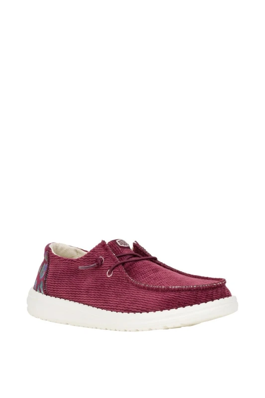 Image of HEYDUDE Womens Wendy Corduroy Leo Shoes in Dark Red Size: 4 Dark Red Female 4