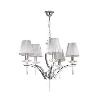 Image of Fan Europe Lighting - Fan Europe ORCHESTRA 5 Light Chandeliers with Shades Chrome, K9 Crystals With Fabric 60x50cm