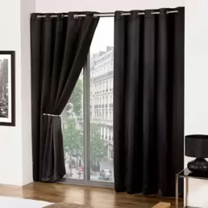 Image of Emma Barclay Cali Thermal Woven Blackout Eyelet Curtains, Black, 66 x 54 Inch
