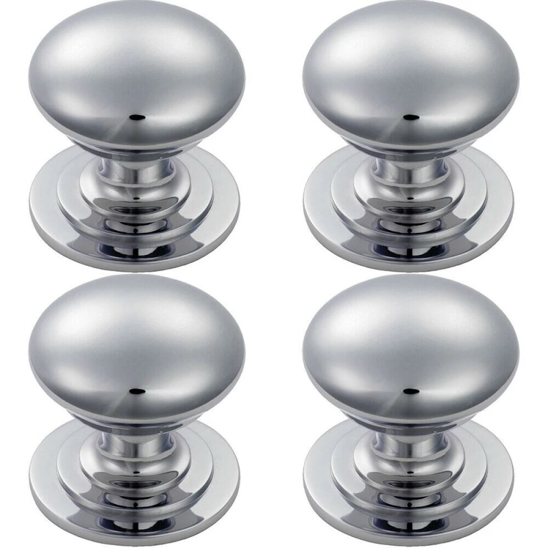 Image of Loops 4x Victorian Round Cupboard Door Knob 42mm Dia Polished Chrome Cabinet Handle Multi unisex