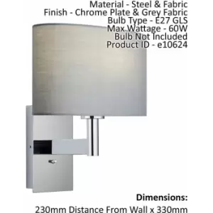 Image of Loops - Wall Light & Shade Chrome Plate & Grey Fabric 60W E27 usb Socket e10624