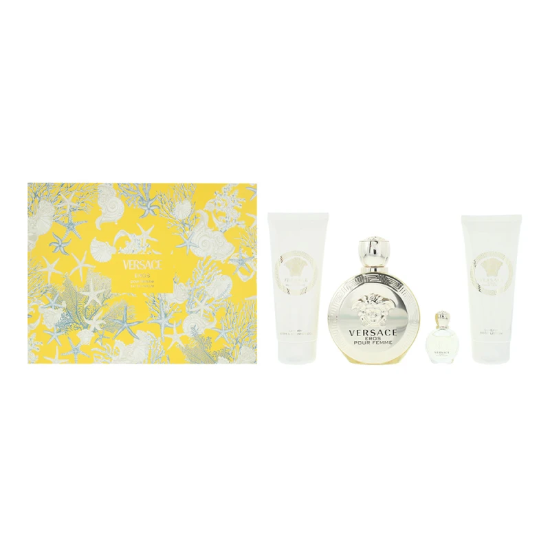 Image of Versace Eros Pour Femme 4 Piece Gift Set: Eau de Parfum 100ml - Eau de Parfum 5ml - Body Lotion 100ml - Shower Gel 100ml