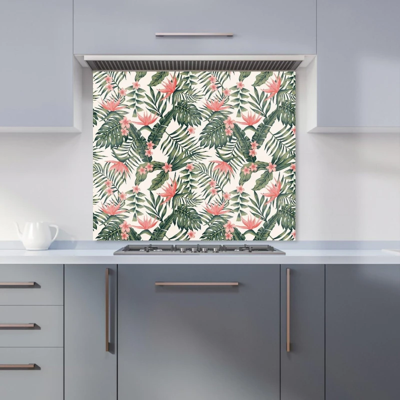 Image of Warren Reed - Designer Dark Tropical Green Leaves Kitchen Splashback Size: 700mm x 650mm Green Unisex 700mm x 650mm