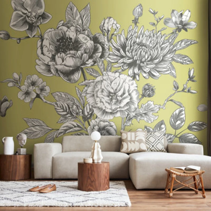 Image of Origin Murals Large Rose Toile Wall Mural in Light Green Size: W350cm x H280cm Light Green Unisex W350cm x H280 cm