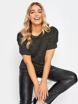 Image of M&Co Foil Ruched Sleeve Blouse, Silver, Size 14, Women