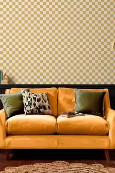Image of Envy Check me Out Butterscotch Yellow Checkered Wallpaper