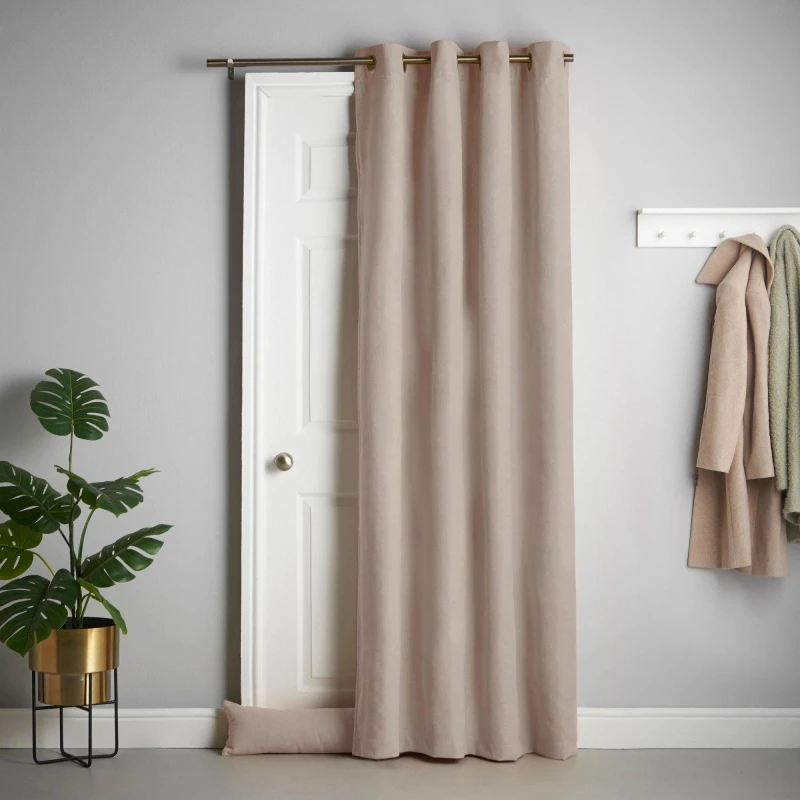 Image of Alan Symonds Velvet Chenille Ring Top Thermal Door Curtain Taupe unisex 137x213cm