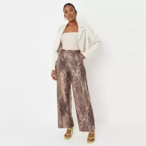 Image of Missguided Leather Snake Extreme Wide Leg - Brown