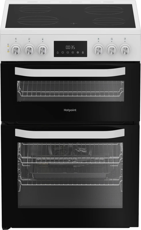 Image of Hotpoint HDE6VDW 60cm Wide Double Oven Electric Cooker with Ceramic Hob - White - A Rated