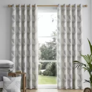 Image of Campden Geometric Print 100% Cotton Eyelet Lined Curtains, Natural, 66 x 54" - Fusion