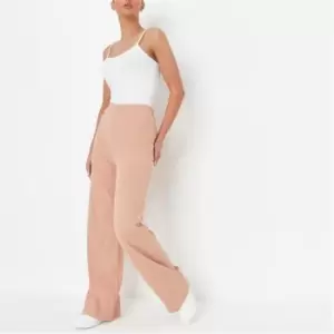Image of Missguided Rib Wide Leg Trousers - Beige