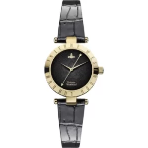 Image of Vivienne Westwood Westbourne II Quartz Gold Plated Black Leather Strap Ladies Watch VV092BKBK