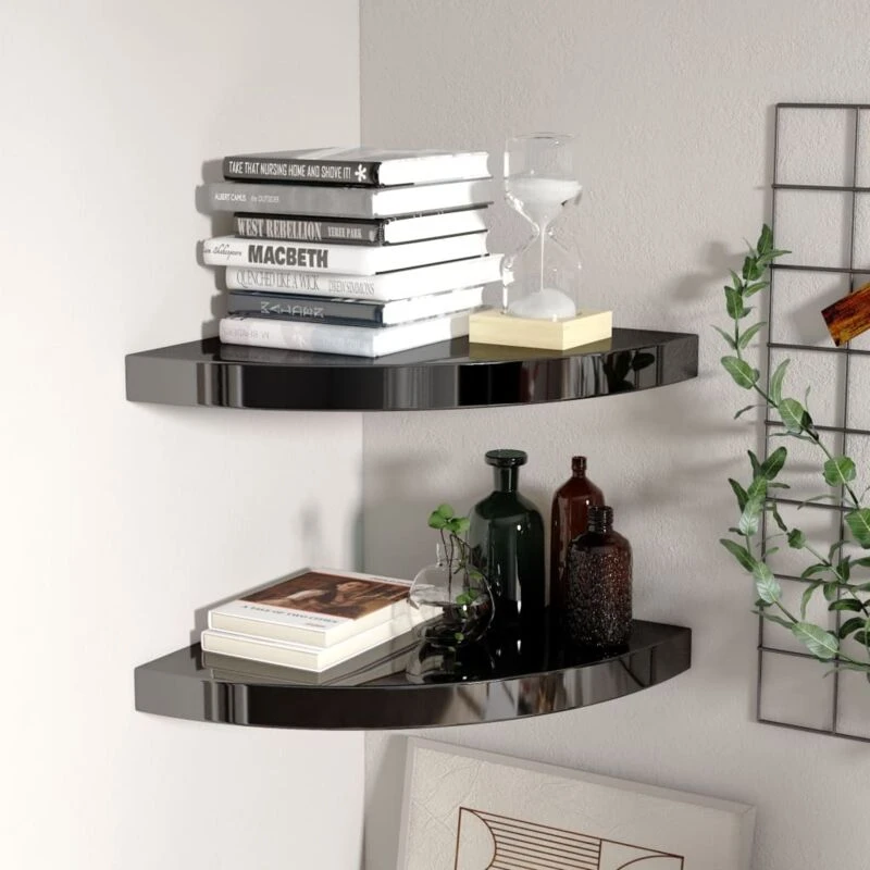 Image of VIDAXL Floating Corner Shelves 2 pcs High Gloss Black 35x35x3.8cm mdf Vidaxl 8720286075425