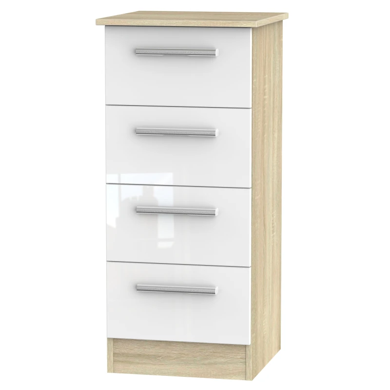 Image of Trent 4 Drawer Tallboy In White & Bardolino Oak (Ready Assembled)