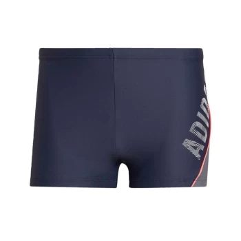 Image of adidas Wording Swim Boxers Mens - Blue