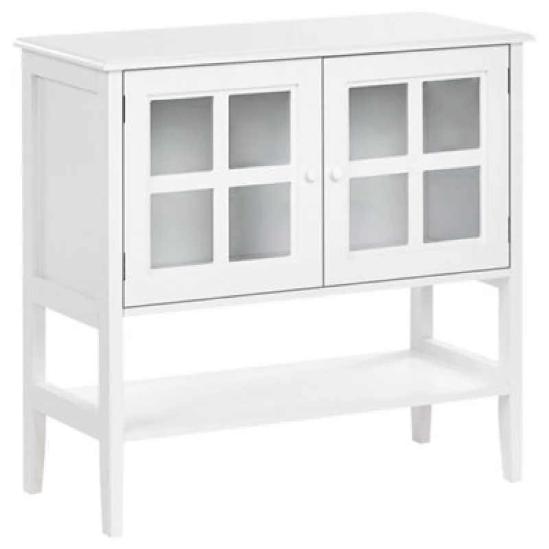 Image of Beliani Glass Display Sideboard With Shelf Inlet 80 Cm White