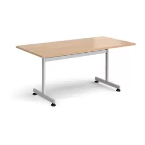 Image of Rectangular fliptop meeting table with silver frame 1600mm x 800mm - beech