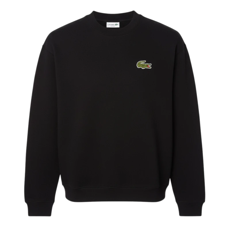 Image of Lacoste Loose-Fit Badge Accent Fleece Sweatshirt Black male 2XS