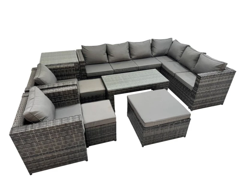 Image of Fimous Garden Furniture Set with 2 Chairs 3 Stools Side Table Dark Grey Mixed Dark Grey Unisex