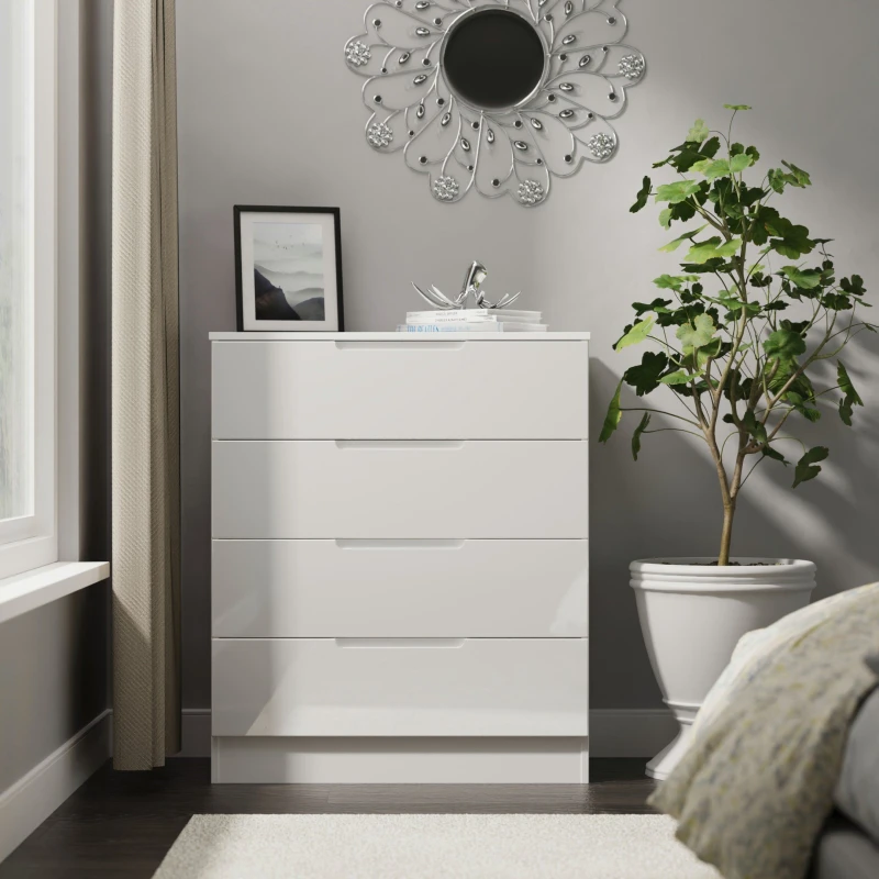 Image of Welcome Furniture Ready Assembled Milan 4 Drawer Chest In White Gloss & White MIL011WGW