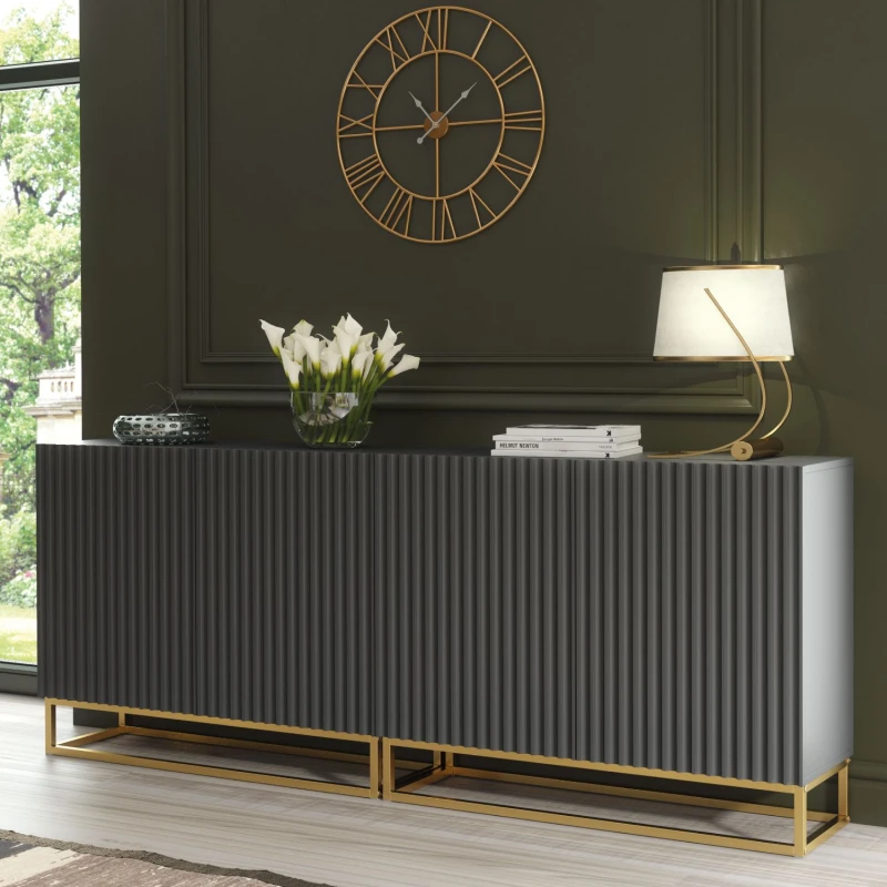 Image of Creative Furniture Ripple Duo Sideboard 200cm - Modern Fluted Design with Push to Open doors in Dark Grey Dark Grey Unisex