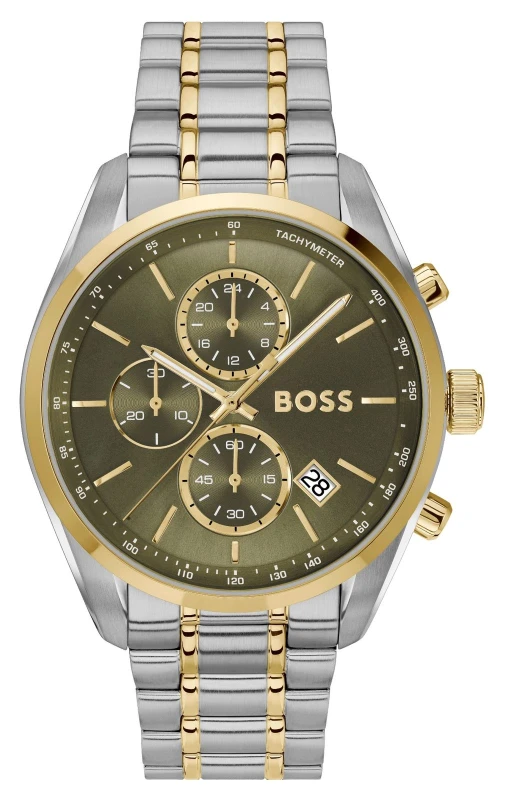 Image of BOSS 1514227 Grand Prix Chronograph (44mm) Khaki Green Dial Watch