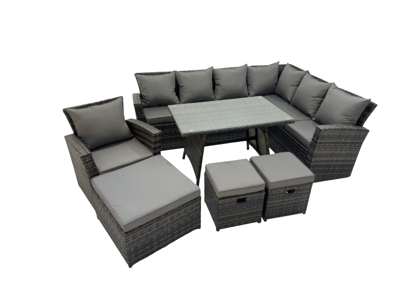 Image of Fimous 10 Seater Garden Outdoor Rattan Furniture Set with 3 Footstools in Dark Grey Dark Grey Unisex