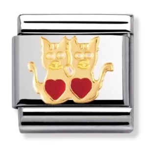 Image of Nomination CLASSIC Gold Animals of Earth Two Cats Hearts Charm...