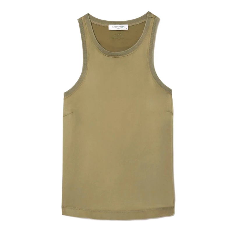 Image of Lacoste Slim Fit Fluid Satin Tank Top Khaki female 8