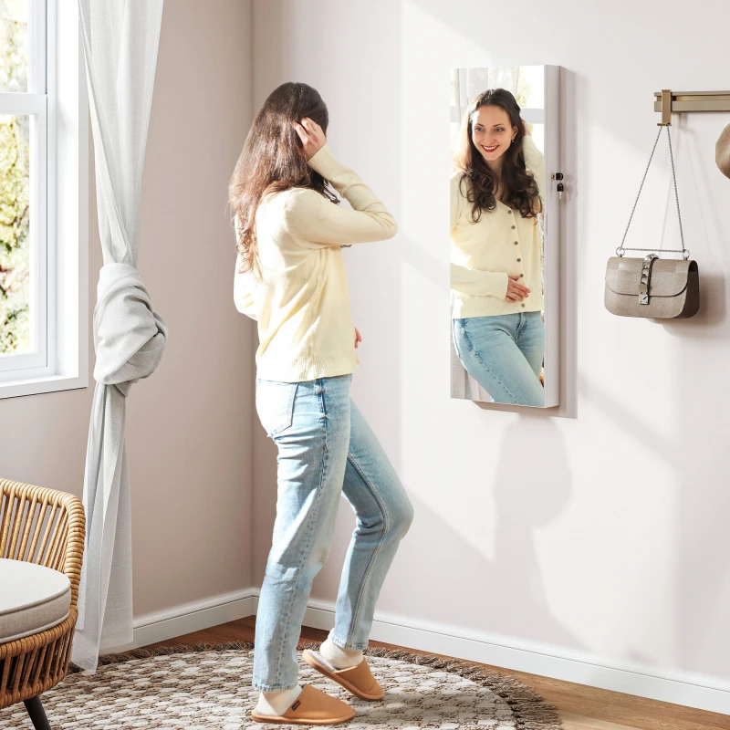 Image of HOMCOM Door Hanging or Wall Mounted Jewellery Cabinet w/ Mirror Black Lining, Black 831-955V00WT