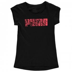 Image of Puma Logo T Shirt Junior Girls - Black/Pink