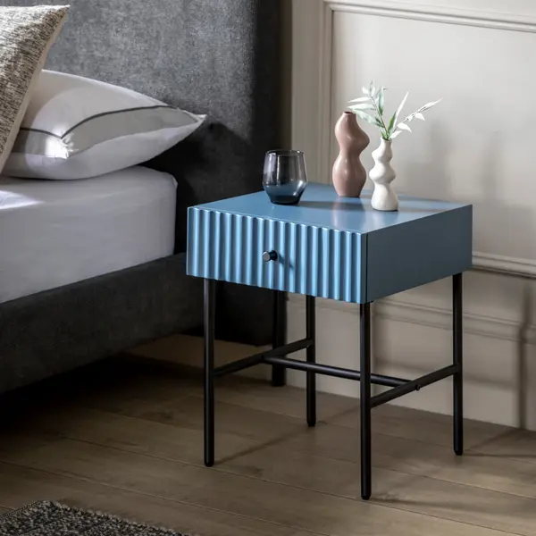 Image of Baybridge 1 Drawer Bedside Table Blue