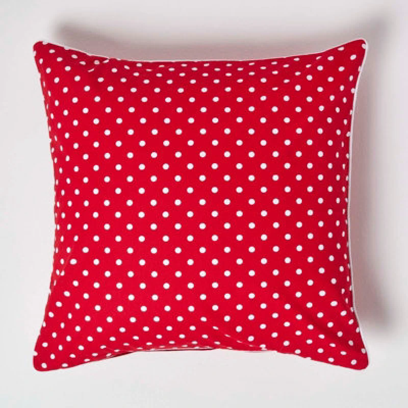 Image of Homescapes Cotton Red Polka Dots Cushion Cover, 60 X 60 Cm
