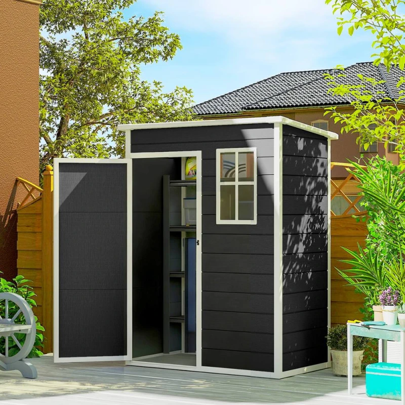 Image of OUTSUNNY 5' x 3' Garden Shed w/ Floor, Lockable Door, Window & Vent in Black Size: 1 Pack Black Unisex 1 Pack