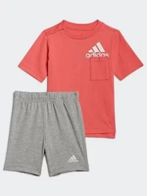 Image of Boys, adidas Badge Of Sport Summer Set, Blue/White, Size 6-9 Months