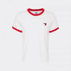Image of Tommy Jeans Womens TJW Ringer Heart T-Shirt - Classic White - M