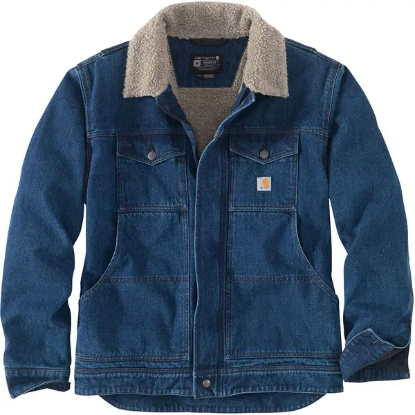 Image of Carhartt Relaxed Denim Sherpa Lined Jacket, blue, Size M