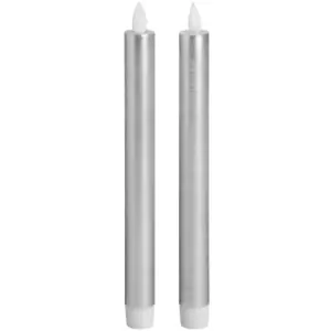 Image of Pair Of Silver Luxe Flickering Flame LED Wax Dinner Candles